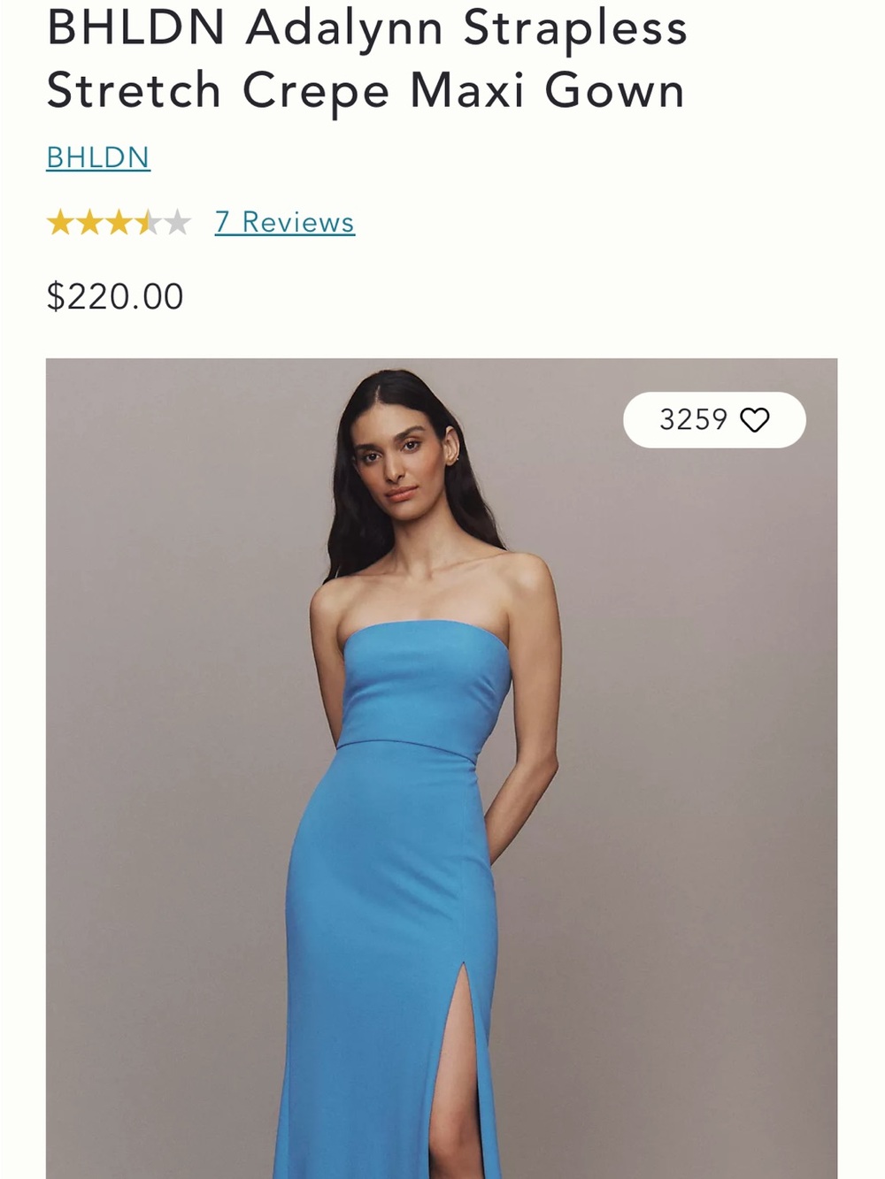 BHLDN Adalynn Strapless Crepe Gown in Sky Blue